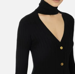 Abiti Midi|Abiti In Maglia|Elisabetta Franchi Abiti midi in viscosa a coste con bottoniera Nero