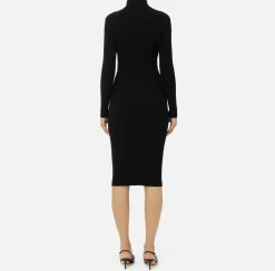 Abiti Midi|Abiti In Maglia|Elisabetta Franchi Abiti midi in viscosa a coste con bottoniera Nero
