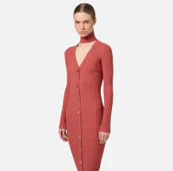 Abiti Midi|Abiti In Maglia|Elisabetta Franchi Abiti midi in viscosa a coste con bottoniera Ombretto