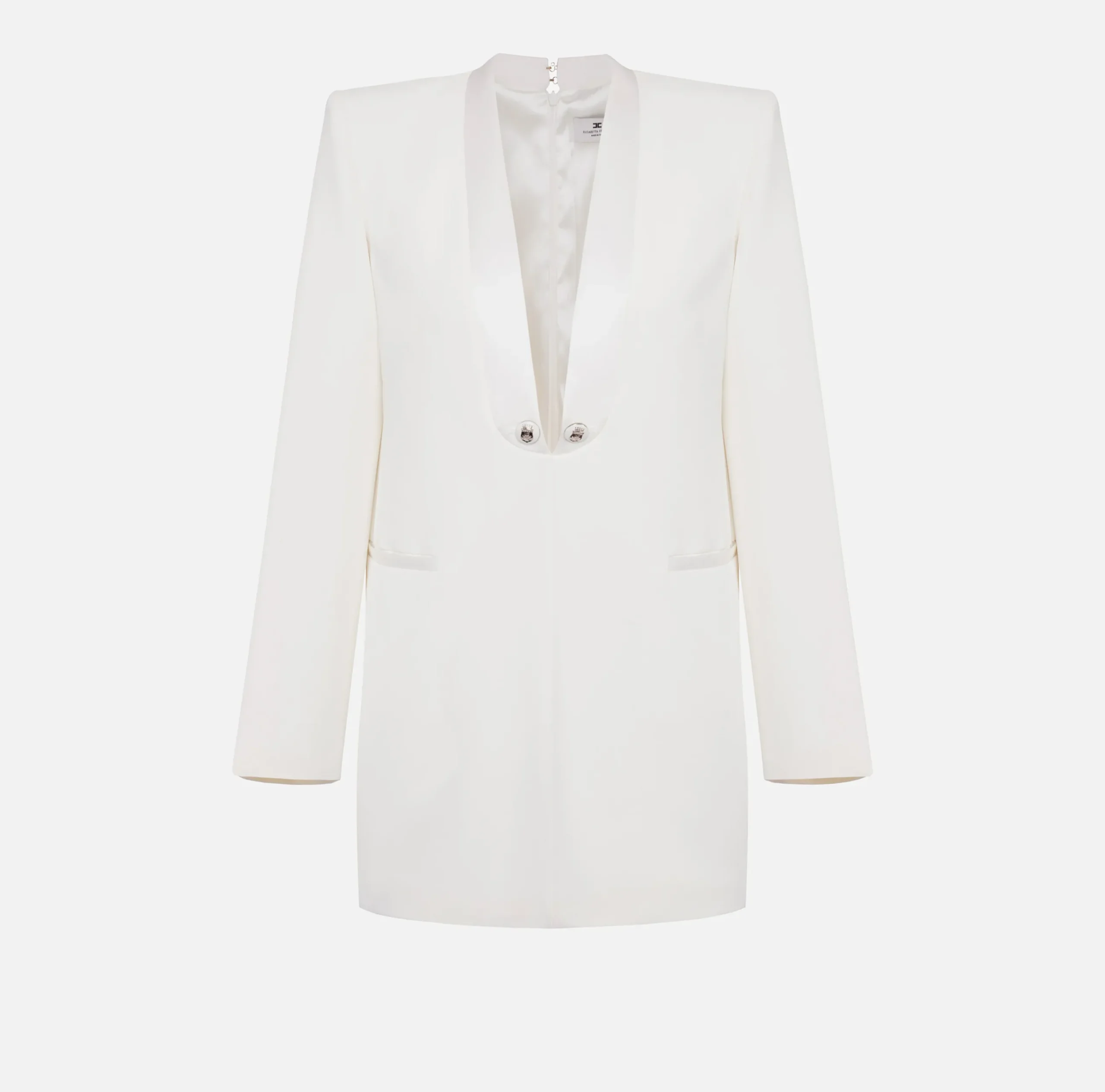 Mini Abiti|Abiti|Elisabetta Franchi Abito boxy in crêpe con revers in raso Avorio