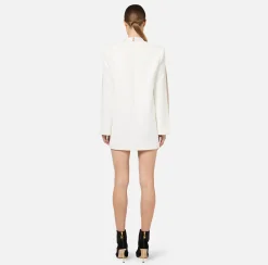 Mini Abiti|Abiti|Elisabetta Franchi Abito boxy in crêpe con revers in raso Avorio