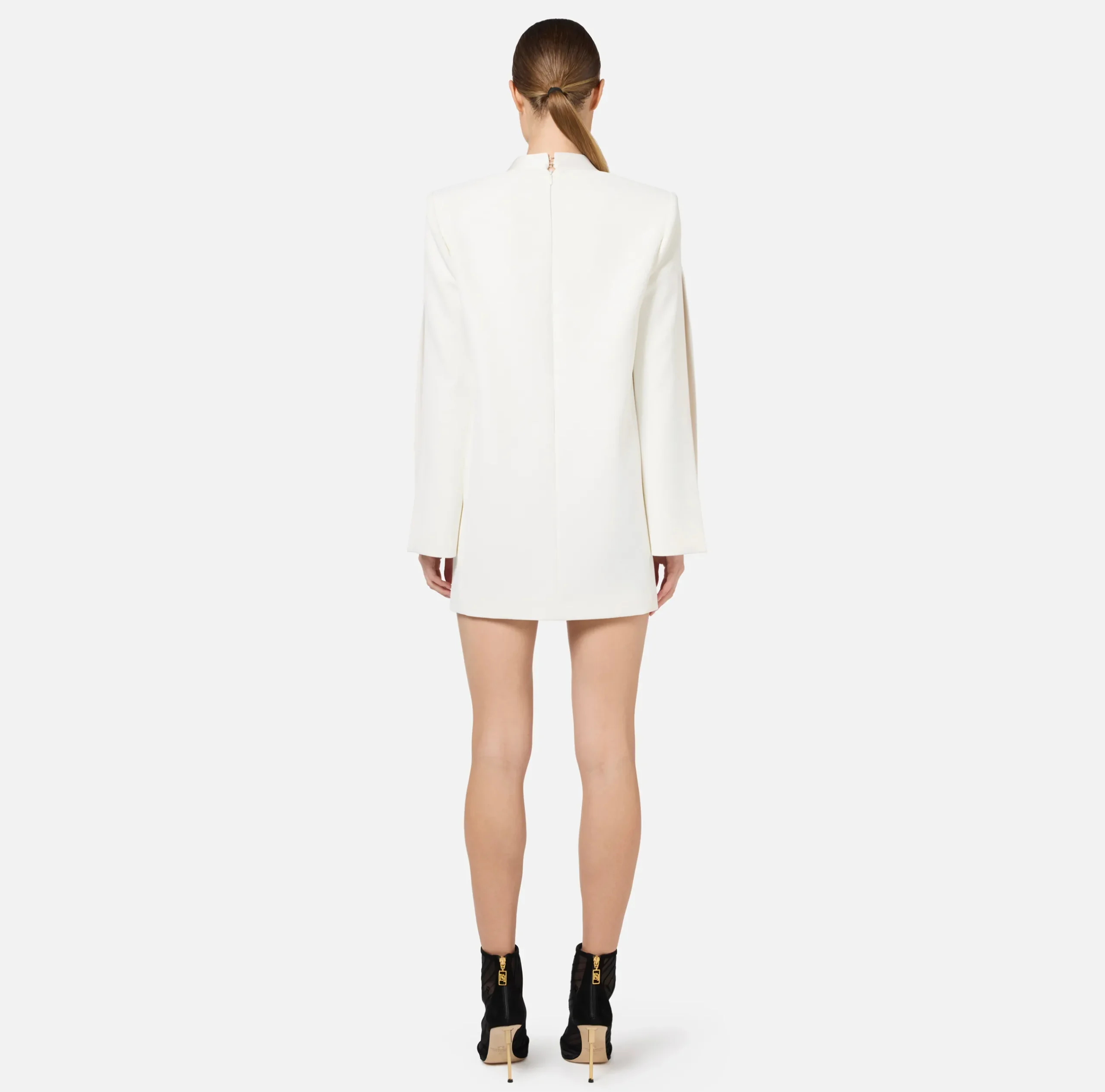 Mini Abiti|Abiti|Elisabetta Franchi Abito boxy in crêpe con revers in raso Avorio