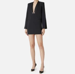 Mini Abiti|Abiti|Elisabetta Franchi Abito boxy in crêpe con revers in raso Nero