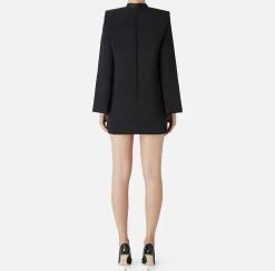 Mini Abiti|Abiti|Elisabetta Franchi Abito boxy in crêpe con revers in raso Nero