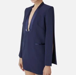 Mini Abiti|Abiti|Elisabetta Franchi Abito boxy in crêpe con revers in raso Navy
