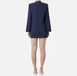 Mini Abiti|Abiti|Elisabetta Franchi Abito boxy in crêpe con revers in raso Navy