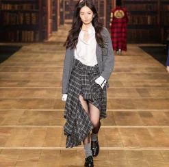 Mini Abiti|Abiti|Elisabetta Franchi Abito camicia in lana tartan con patch ricamato Steel