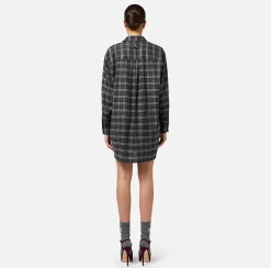 Mini Abiti|Abiti|Elisabetta Franchi Abito camicia in lana tartan con patch ricamato Steel