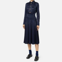 Abiti Midi|Abiti|Elisabetta Franchi Abito chemisier in crêpe con tasche Navy