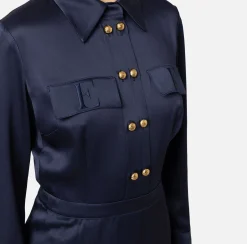 Abiti Midi|Abiti|Elisabetta Franchi Abito chemisier in crêpe con tasche Navy