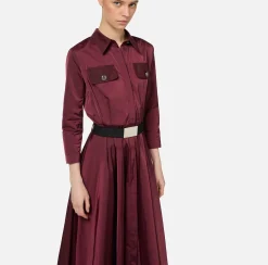 Abiti Midi|Abiti|Elisabetta Franchi Abito chemisier midi in nylon con cintura RougeNoir
