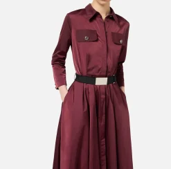 Abiti Midi|Abiti|Elisabetta Franchi Abito chemisier midi in nylon con cintura RougeNoir