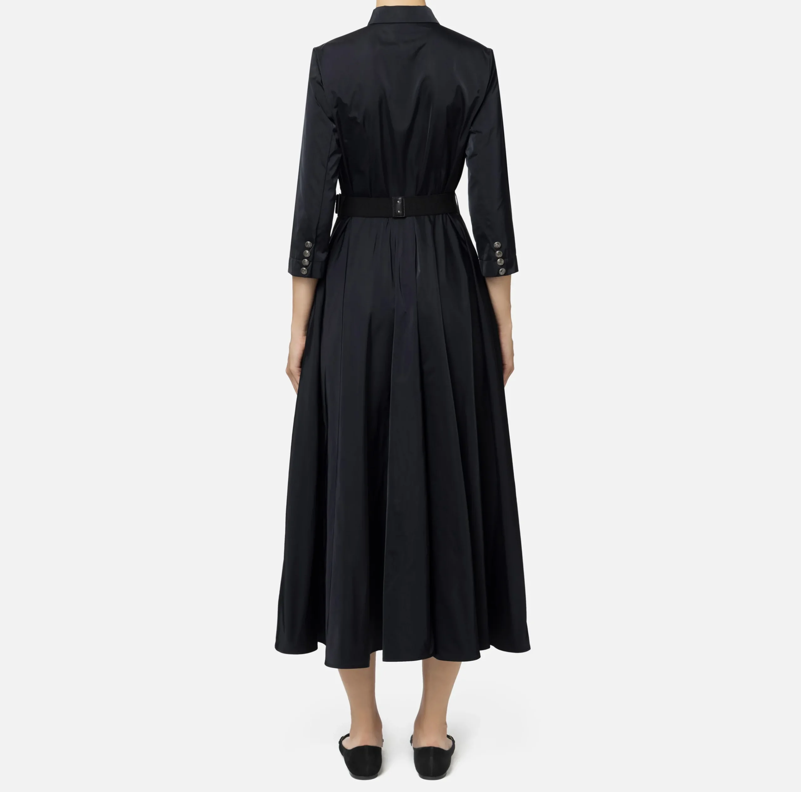 Abiti Midi|Abiti|Elisabetta Franchi Abito chemisier midi in nylon con cintura Nero