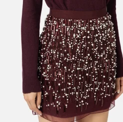 Mini Abiti|Abiti In Maglia|Elisabetta Franchi Abito dolcevita in lana con gonna ricamata RougeNoir