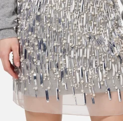 Mini Abiti|Abiti In Maglia|Elisabetta Franchi Abito dolcevita in lana con gonna ricamata Grigiomelange