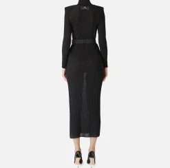 Abiti In Maglia|Abiti|Elisabetta Franchi Abito dolcevita in viscosa lucida a costine con cintura Nero
