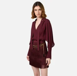 Mini Abiti|Abiti|Elisabetta Franchi Abito frange con camicia e foulard RougeNoir