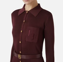 Abiti In Maglia|Abiti|Elisabetta Franchi Abito lungo in viscosa lucida con ricamo logo e cintura RougeNoir