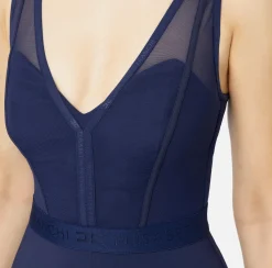 Abiti Midi|Abiti Tubino|Elisabetta Franchi Abito midi con top bustier in tulle e crêpe Navy