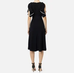 Abiti Midi|Abiti|Elisabetta Franchi Abito midi in crêpe fluido con maniche ad aletta Nero/Burro
