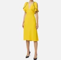 Abiti Midi|Abiti|Elisabetta Franchi Abito midi in crêpe fluido con maniche ad aletta Mimosa/Navy