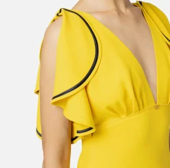 Abiti Midi|Abiti|Elisabetta Franchi Abito midi in crêpe fluido con maniche ad aletta Mimosa/Navy