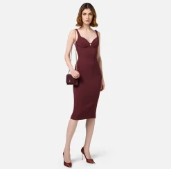 Abiti Midi|Abiti Tubino|Elisabetta Franchi Abito midi in crêpe stretch taglio coppe RougeNoir