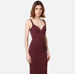 Abiti Midi|Abiti Tubino|Elisabetta Franchi Abito midi in crêpe stretch taglio coppe RougeNoir