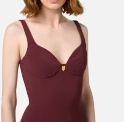 Abiti Midi|Abiti Tubino|Elisabetta Franchi Abito midi in crêpe stretch taglio coppe RougeNoir