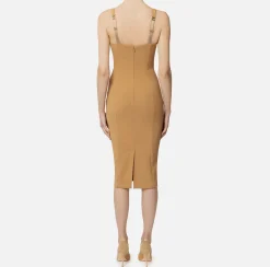 Abiti Midi|Abiti Tubino|Elisabetta Franchi Abito midi in crêpe stretch taglio coppe Camel