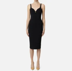 Abiti Midi|Abiti Tubino|Elisabetta Franchi Abito midi in crêpe stretch taglio coppe Nero