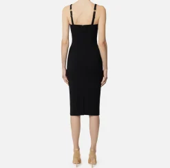 Abiti Midi|Abiti Tubino|Elisabetta Franchi Abito midi in crêpe stretch taglio coppe Nero