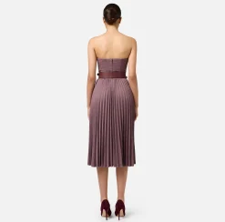 Abiti Midi|Abiti|Elisabetta Franchi Abito midi in fresco lana mélange con gonna plissé e cintura RougeNoir