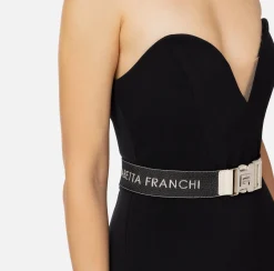 Abiti Midi|Abiti Tubino|Elisabetta Franchi Abito midi in fresco lana con cintura Nero