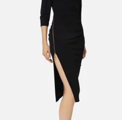 Abiti Midi|Abiti|Elisabetta Franchi Abito midi in jersey con zip sul fianco Nero