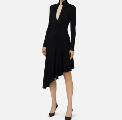 Abiti Midi|Abiti|Elisabetta Franchi Abito midi in jersey con accessorio gioiello Nero