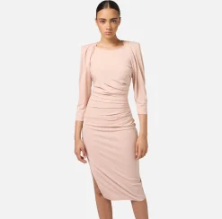 Abiti Midi|Abiti|Elisabetta Franchi Abito midi in jersey con zip sul fianco Carne