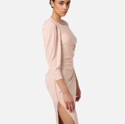 Abiti Midi|Abiti|Elisabetta Franchi Abito midi in jersey con zip sul fianco Carne