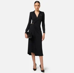 Abiti Midi|Abiti|Elisabetta Franchi Abito midi in jersey con nodo laterale Nero