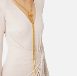 Abiti Midi|Abiti|Elisabetta Franchi Abito midi in jersey drappeggiato con collana Lattice