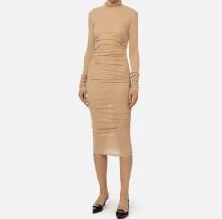 Abiti Midi|Abiti|Elisabetta Franchi Abito midi in jersey e lana con logo Cappuccino