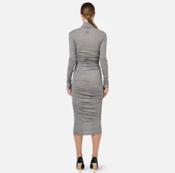 Abiti Midi|Abiti|Elisabetta Franchi Abito midi in jersey e lana con logo SteelMelange