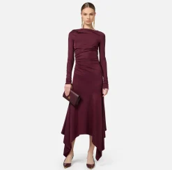 Abiti Midi|Abiti|Elisabetta Franchi Abito midi in jersey fluido con drappeggio RougeNoir