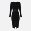 Abiti Midi|Abiti|Elisabetta Franchi Abito midi in jersey lucido con drappeggio Nero