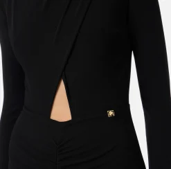Abiti Midi|Abiti|Elisabetta Franchi Abito midi in jersey lucido con drappeggio Nero