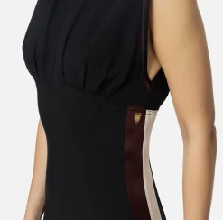 Abiti Midi|Abiti|Elisabetta Franchi Abito midi in satin con bande Nero/RougeNoir/Burro