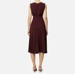 Abiti Midi|Abiti|Elisabetta Franchi Abito midi in satin con bande Rougenoir/Navy/Burro