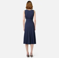 Abiti Midi|Abiti|Elisabetta Franchi Abito midi in satin con bande Navy/Mimosa/Burro