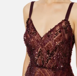 Abiti Red Carpet|Abiti Midi|Elisabetta Franchi Abito midi in tulle con ricamo paillettes chevron RougeNoir