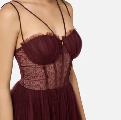 Abiti Midi|Abiti|Elisabetta Franchi Abito midi in tulle plissettato RougeNoir